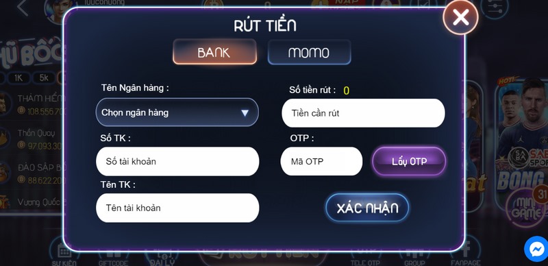 Hướng dẫn rút tiền từ cổng game Boc fun